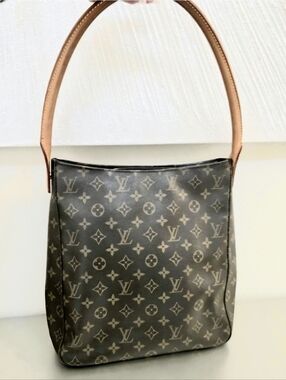 Louis Vuitton Brown Tan Monogram Canvas Looping Shoulder Bag